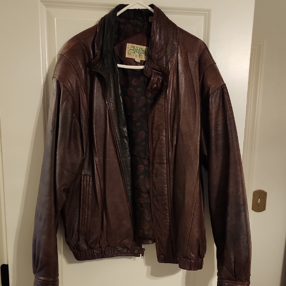 Vintage BROWN LEATHER MEN'S JACKET XL Ash Creek Trading